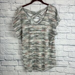 Bobeau Gray and Pink Striped Short Sleeve Top size 2X